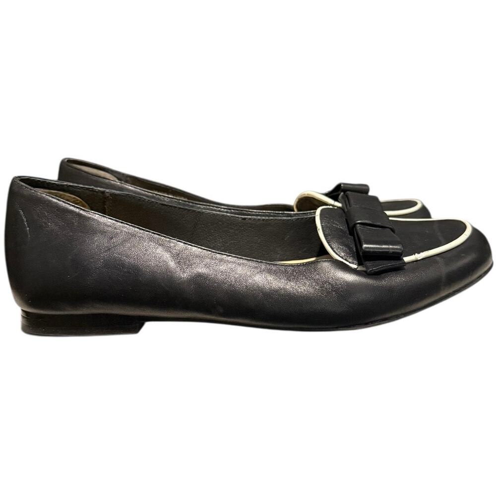 Kate Spade Women’s Bow Flats Loafers Black White Size 8.5 M Almond Toe - Picture 2 of 9